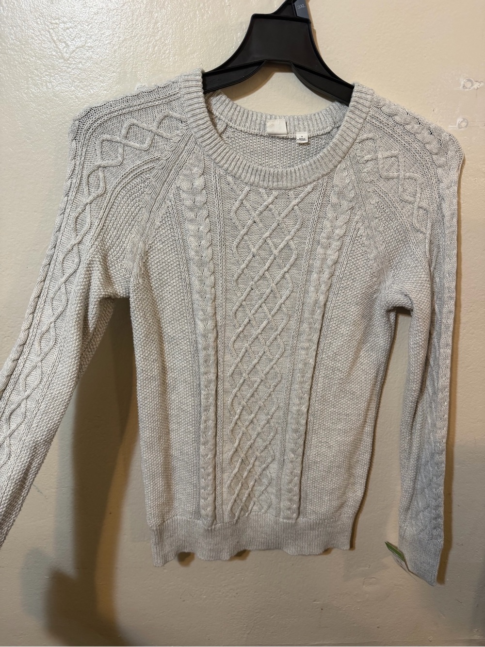 GAP Light Gray Cable Knit Crewneck Sweater